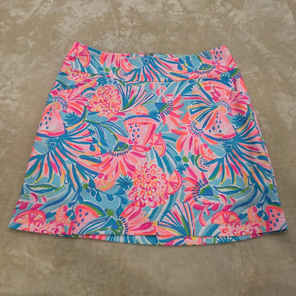 Lilly Pulitzer Jonas High Waisted Skort Tropical Punch Pink Blue Floral Sz 8 EUC